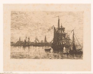 Ansicht von Antwerpen mit Schiffen im Vordergrund