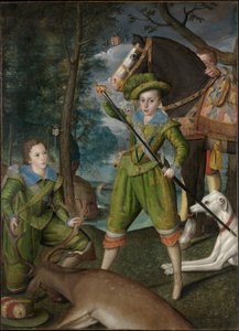 Henry Frederick (1594–1612), Prinz von Wales, mit Sir John Harington (1592–1614) im Jagdfeld von Robert Peake the elder