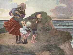 Eine Fischerfamilie wartet ängstlich auf seine Rückkehr vor dem Sturm