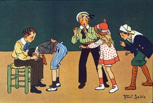 Die warme Hand. Gravur in "Was spielen wir?" von E. Weber mit Aquarellzeichnungen von Robert Salles (1871-1929). Librairie Garnier Freres, Paris von Robert Salles