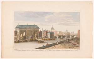 Ansicht des Zollhauses und der Essex-Brücke über den Fluss Liffey in Dublin