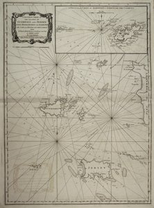 Eine allgemeine Karte der Inseln Guernsey und Jersey, Sark, Herm, Jethou und Alderney, mit Cape la Hague und den Caskets von Robert Sayer