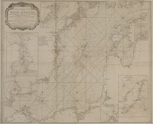 Eine neue und genaue Karte der Ostsee oder des Baltischen Meeres, die Inseln, Felsen und Untiefen mit ihren Markierungen, Leuchttürmen, Tiefen und Fahrwassern zeigend von Robert Sayer