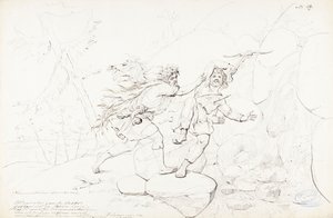 Lemminkäinens Tod; Originalzeichnung zur Serie "Kalewala, Fink National-dikt, dargestellt in Zeichnungen von R.W.Ekman" von Robert Wilhelm Ekman