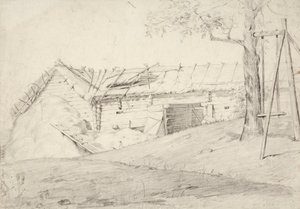 Scheune und Strohhaufen sowie Laubbaum mit Schaukel von Robert Wilhelm Ekman