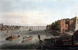 Ansicht der Westminster Bridge und des Lambeth Palace, veröffentlicht 1820 von Colnaghi & Co. (Gravur)