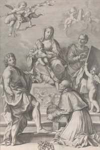 Madonna und Kind mit Johannes dem Täufer, Lukas, Papst Peter Celestini, 1694 von Robert van Audenaerde