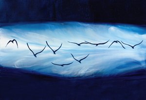 Schwebende blaue Vögel