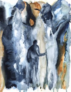Einsame blaue abstrakte Landschaft von RodMacIver