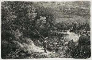 Fischer in einer fantastischen Landschaft von Rodolphe Bresdin