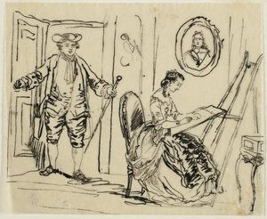 Innenraum mit Mann und Frau in Kleidung des 18. Jahrhunderts von Rodolphe Bresdin