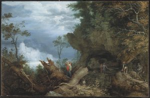 Gebirgige Landschaft mit einem Eingang zu einer Mine, ca. 1612-13
