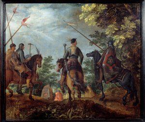Polnische Reiter im Wald. Gemälde von Roelant Savery (1576-1639) von Roelandt Jacobsz. Savery