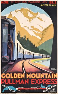 Ein Plakat für Compagnie Internationale des Wagons-Lits, Werbung für den Golden Mountain Pullman Express, um 1930 von Roger Broders
