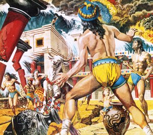 Eine Flutwelle verwüstet eine Stadt auf Kreta im 15. Jahrhundert v. Chr. von Roger Payne