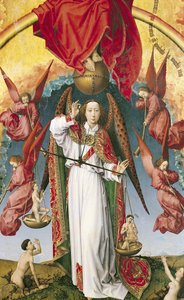 St. Michael wiegt die Seelen, aus dem Jüngsten Gericht, ca. 1445-50 (Detail) von Rogier van der Weyden