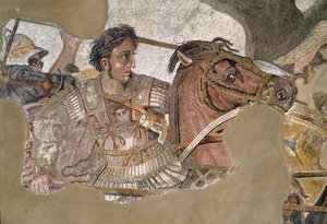 Alexander der Große (356 - 323 v. Chr.) auf seinem Pferd Bucephale. Mosaik aus dem Haus des Fauns, Pompeji von Roman
