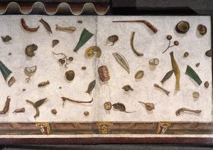 „Asarotos“ (unsauberer Boden) Fragmente eines Mosaiks signiert von Harakliton aus Rom, 2. Jahrhundert n. Chr., Rom