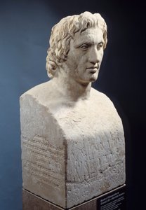 Büste von Alexander dem Großen, bekannt als „Hermes Azara“, römische Arbeit nach einer Bronzestatue von Lysippos. Um 330 v. Chr. Paris, Louvre Museum von Roman