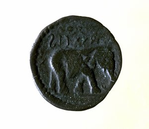 Karthagische Münze, die einen Elefanten darstellt. 3. oder 2. Jahrhundert v. Chr.