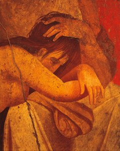 Detail des Freskos, das Geißelungen darstellt, Zweiter Pompejanischer Stil, aus der Villa der Mysterien, Pompeji, Kampanien, Römische Zivilisation