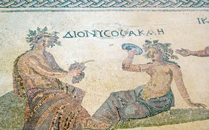 Dionysos berät die Nymphe Akme, Haus des Dionysos, Paphos, Zypern (Mosaik)