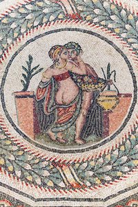 Eros und Psyche. 3. - 4. Jahrhundert. Römische Villa del Casale, Sizilien (Mosaik)