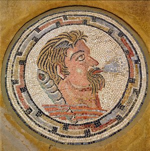 Kopf eines Mannes, römisches Mosaik aus dem Haus des Orpheus, 3. Jahrhundert n. Chr.