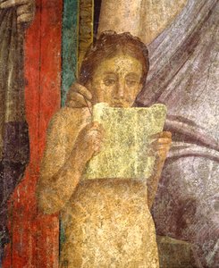 Fresko, das eine rituelle Zeremonie in der Villa der Mysterien darstellt