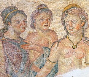 Leda und ihre Hausmädchen, Detail aus dem Leda und Zeus Mosaik, Haus des Aion, Paphos, Zypern von Roman