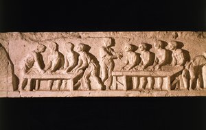 Relief darstellend eine Bäckerei, aus dem Grab von Eurysaces dem Bäcker, an der Porta Maggiore, Rom, 50-20 v. Chr. von Roman