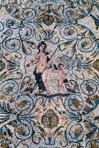 Römische Kunst: Mosaik aus dem 4. Jahrhundert n. Chr. aus der römischen Villa des Amphitheaters. Merida, Museo Nacional de Arte Romano, Spanien von Roman