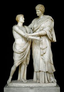 Römische Kunst: „Orestes und Elektra“ Marmorskulptur des 1. Jahrhunderts n. Chr. Aus der Ludovisi-Sammlung, Höhe 192 cm - Rom, Museo Nazionale Romano (o delle Terme) Italien - Orestes und Elektra - Marmorskulptur (Höhe 210 cm), Römische Kaiserzeit (27 v. C von Roman