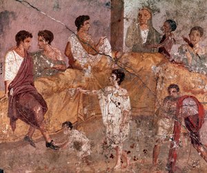 Römische Kunst: „Outdoor-Bankettszene“ (Römisches Fresko aus dem Haus des Triclinium, Pompeji, 40-60 n. Chr.) von Roman