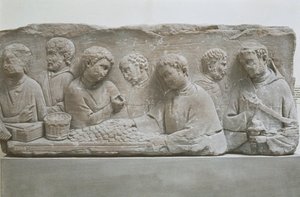 Römische Grabstele, die eine Steuerszene darstellt, Neumagen-Dhron, Deutschland von Roman
