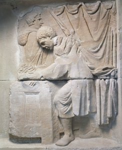 Römisches Relief aus einem Mausoleum, das einen Brotverkäufer darstellt, 2. Jahrhundert n. Chr.