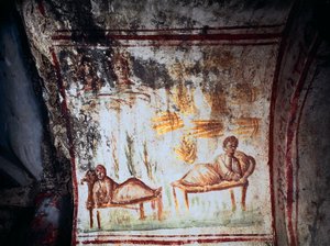 Römische Kunst: Die Träume Josephs. Fresko, 4. Jahrhundert n. Chr. Katakomben der Via Latina, Rom, Italien von Roman