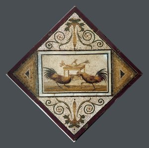 Römische Kunst: Hahnenkampf. Mosaik aus Pompeji. 4. Stil. Archäologisches Nationalmuseum, Neapel von Roman