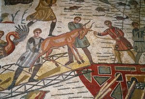Römische Kunst: Detail des Mosaiks „Die große Jagdgesellschaft“ von Roman