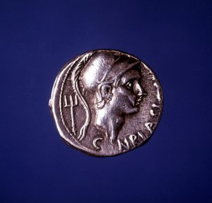 Silbermünze mit dem Abbild von Scipio Africanus (235 v. Chr. - 183 v. Chr.) von Roman