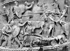 Der Kaiser kommt in ein Dorf, während es geplündert wird (Detail) von Roman