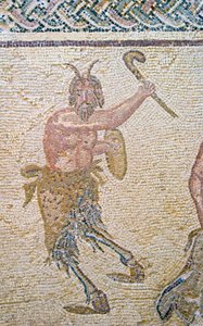 Der Triumph des Dionysos, Detail von Pan, Haus des Dionysos, Paphos, Zypern von Roman