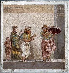 Reisende Musiker, die der Göttin Kybele huldigen. Mosaik nach dem Original von Dioskorides von Samos (2. Jahrhundert v. Chr.) im Haus des Cicero in Pompeji von Roman