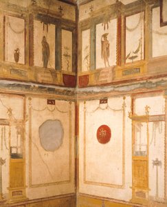 Detail der Fresken, die den Raum schmücken, Haus der Vettii, Pompeji, Kampanien, Römische Zivilisation von Roman Roman