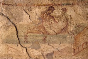 Erotisches Fresko aus dem Lupanar, Pompeji (UNESCO-Welterbeliste) von Roman Roman