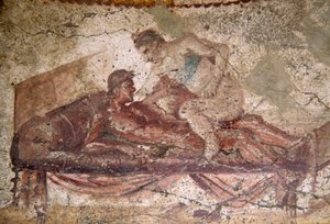 Erotisches Fresko aus dem Lupanar, Pompeji (UNESCO-Welterbe) von Roman Roman