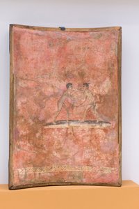 Kampfszene von Athleten auf rotem Hintergrund von Roman Roman