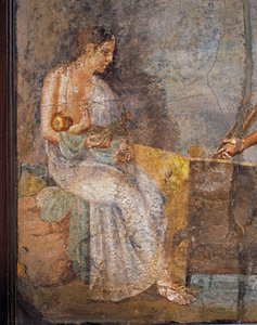 Fresko, das eine Mutter zeigt, die ihr Baby stillt, aus Pompeji