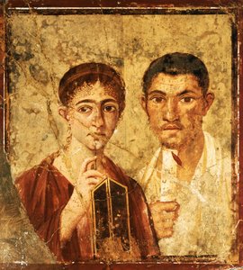 Fresko, das das Porträt von Paquio Proculo und seiner Frau zeigt, aus Pompeji (UNESCO-Welterbeliste)