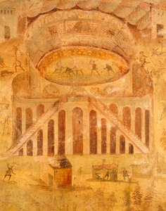 Fresko, das einen Streit zwischen Pompejanern und Nocerini im Amphitheater darstellt, aus Pompeji, Kampanien, Römische Zivilisation